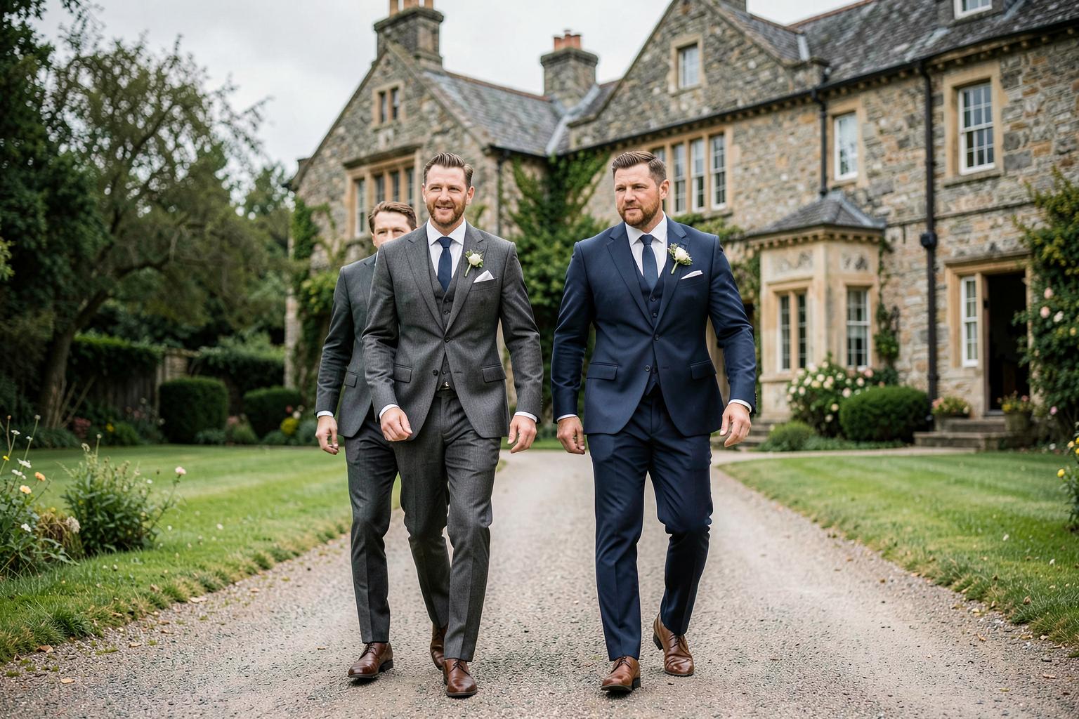 Wedding party in coordinated formalwear