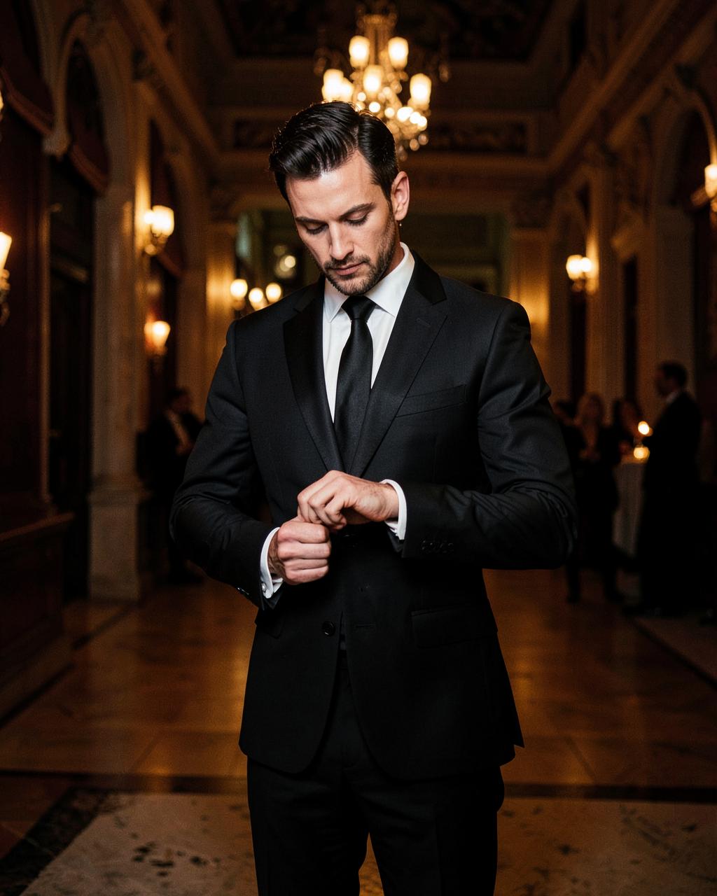 Man preparing for black tie