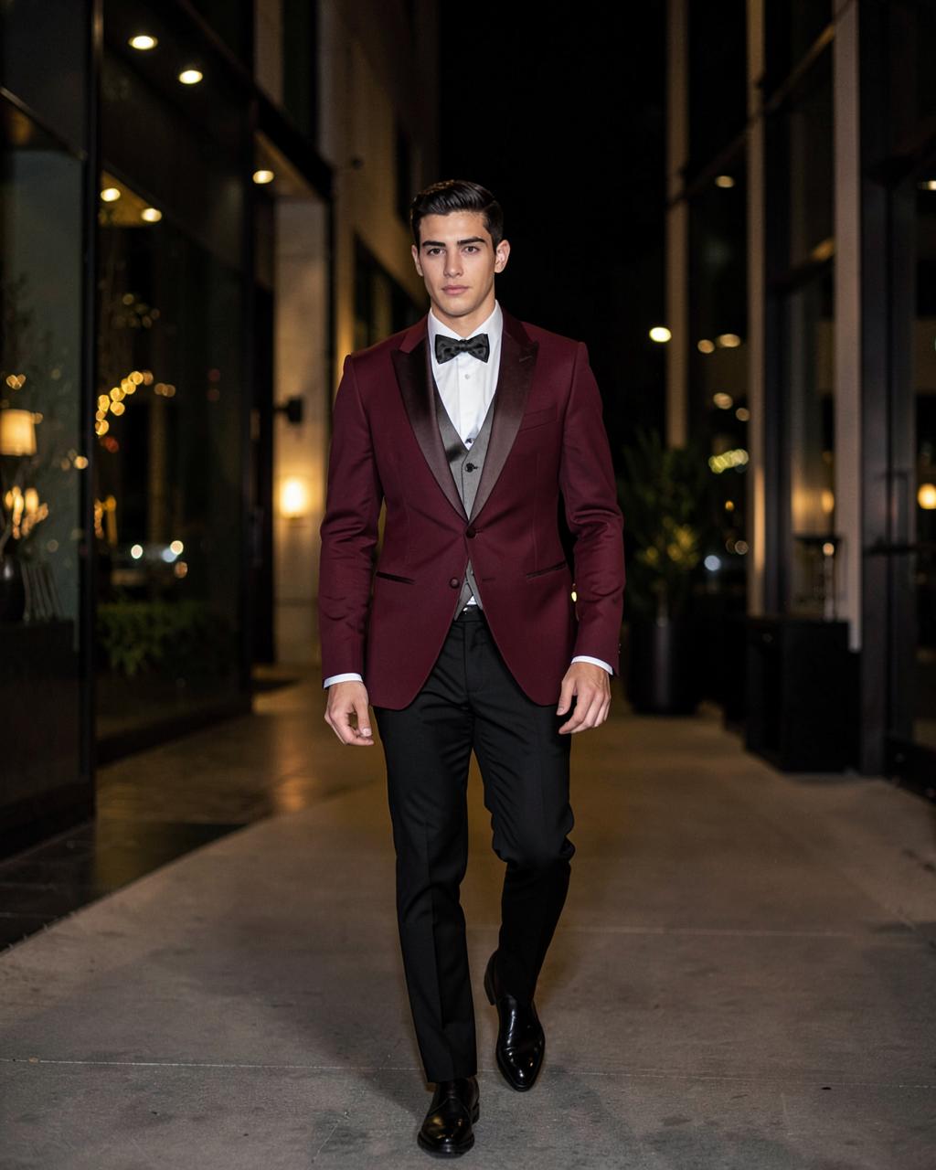 Man in wine dinner jacket