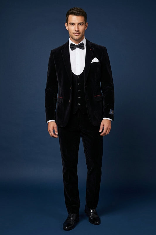 Marc Darcy Black Velvet 3 Piece Tuxedo