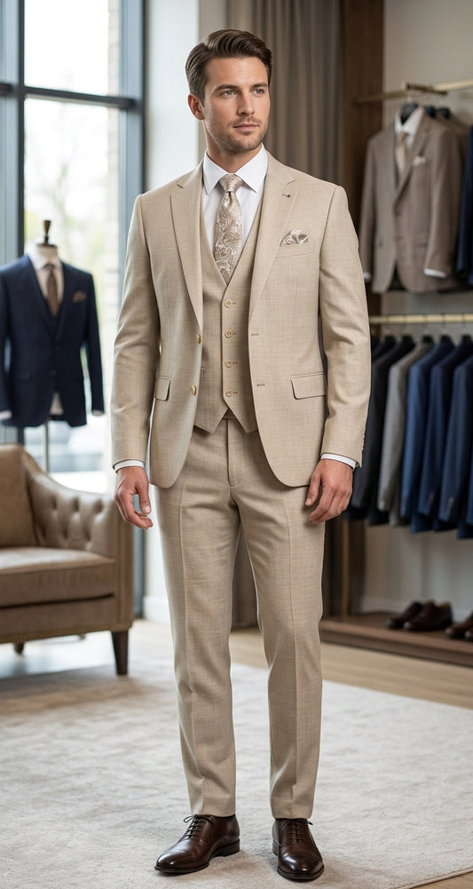 Torre Beige 3 Piece Suit