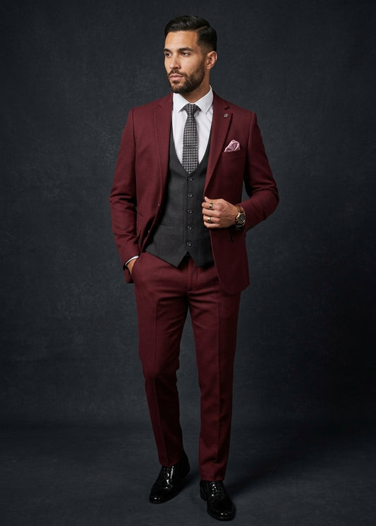 Max Wine 3 Piece Suit Rental