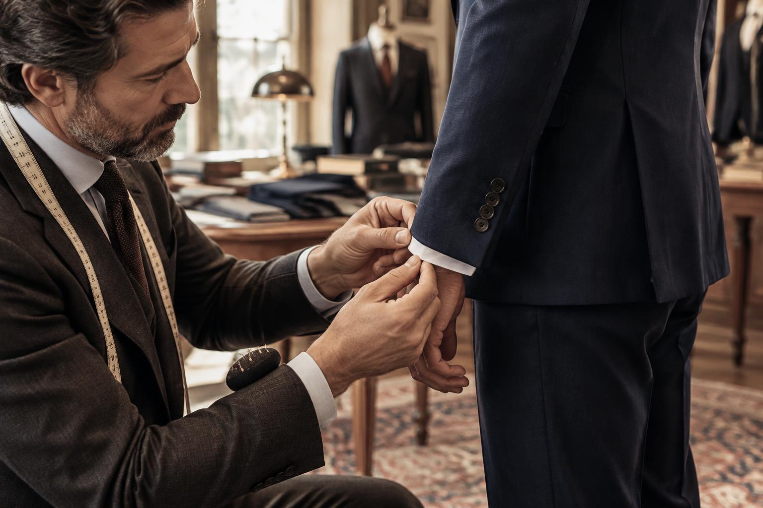 Suit sleeve checked during a formalwear fitting