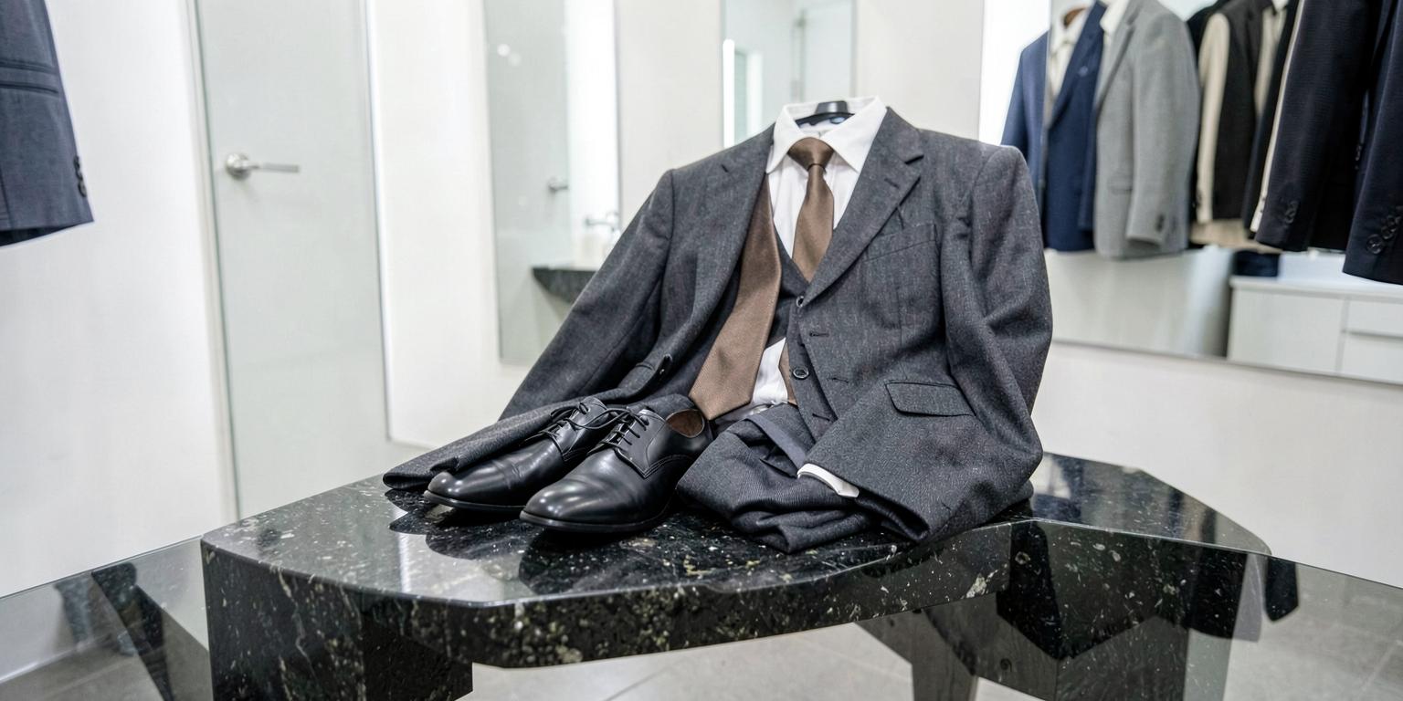 Formalwear, shoes and tie in a dressing room